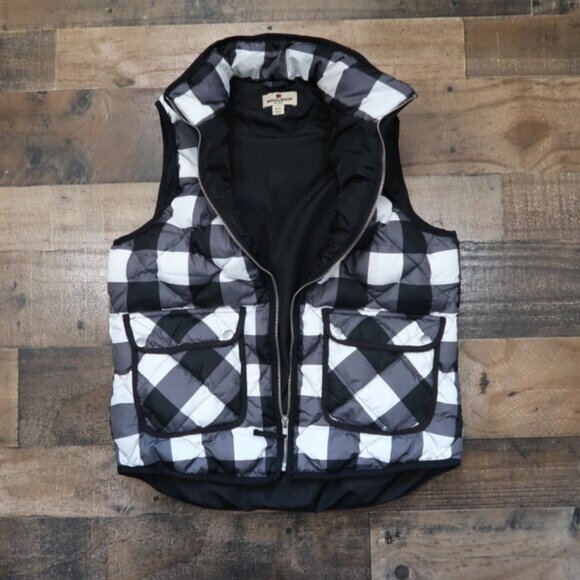 Woolrich Womans Medium Black & White Check Down Filled Quilted Puffer Vest - Picture 6 of 7